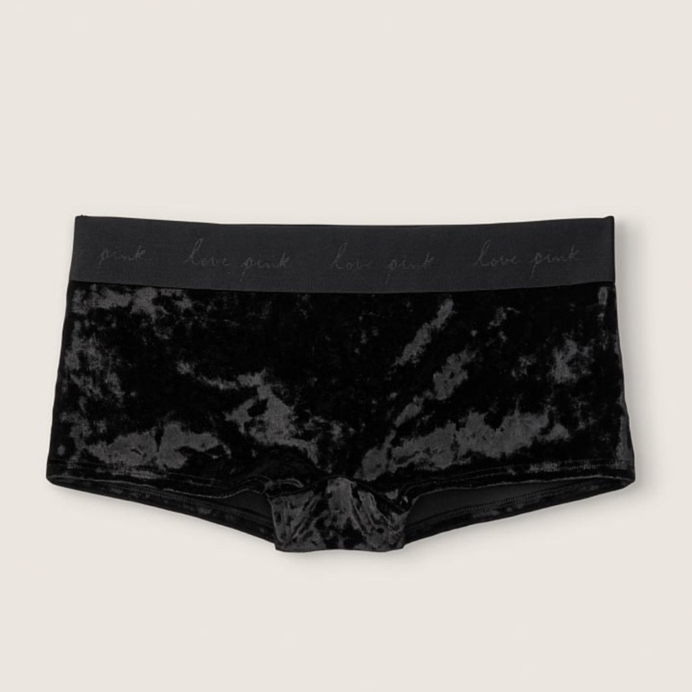 Victoria’s Secret VS PINK Black VELVET SHORTIE Boyshort Panty — XL — logo band